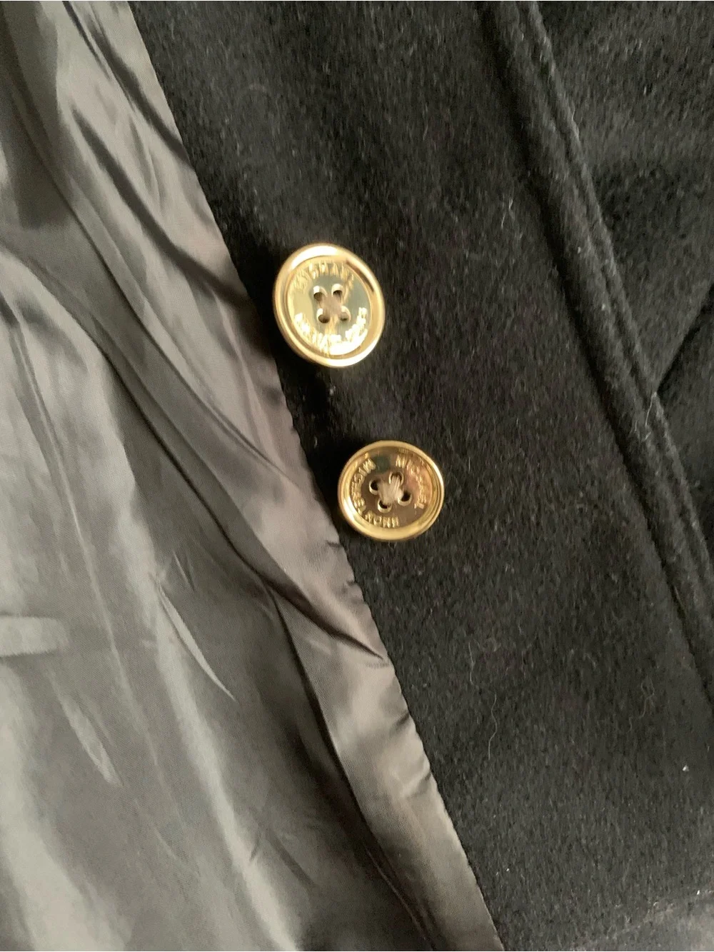 Michael Kors Women’s Black hooded Belted Wool-Blend Coat with gold buttons